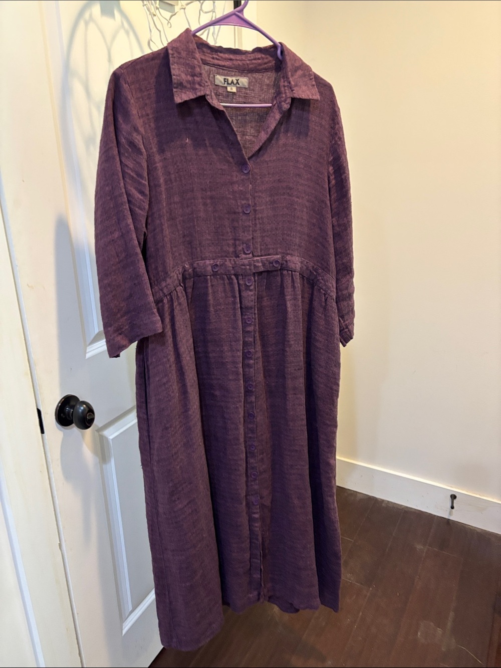 Flax Purple Button-Front Linen Midi Dress